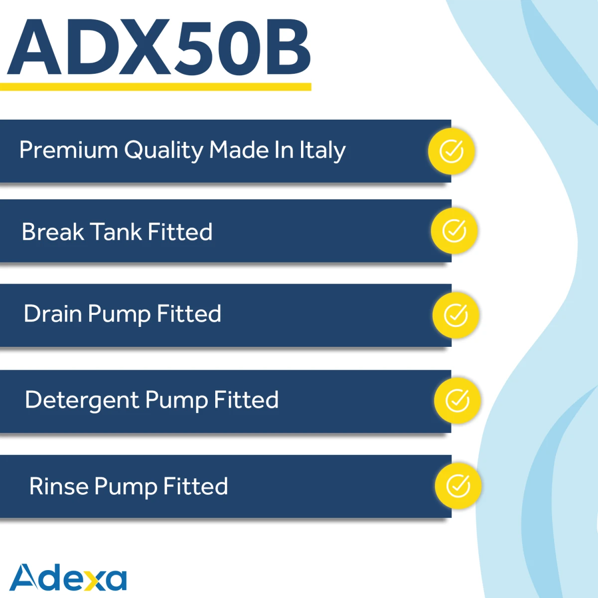 Commercial Dishwasher Premium 500mm Basket 20 Baskets/hour Break Tank Drain Pump Detergent Dosing Pump | Adexa ADX50B 4 Commercial Dishwasher Premium 500mm Basket 20 Baskets/hour Break Tank Drain Pump Detergent Dosing Pump | Adexa ADX50B - Image 2