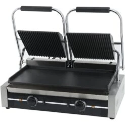 Heavy Duty Twin Panini Contact Grill 3.6kW Ribbed/Smooth | Adexa EG03C