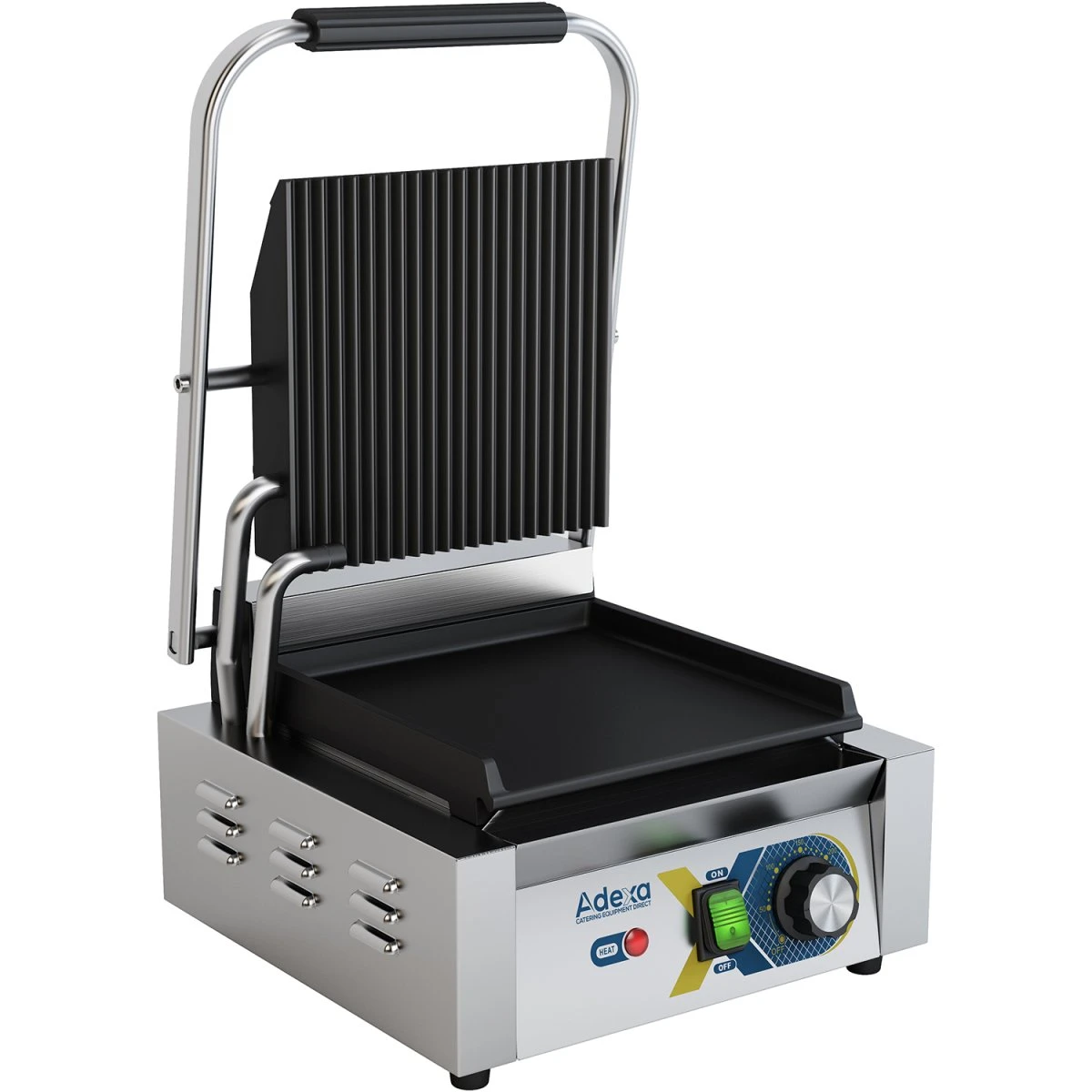 Heavy Duty Panini Contact Grill Single Ribbed/Smooth | Adexa EGD10B 4 Heavy Duty Panini Contact Grill Single Ribbed/Smooth | Adexa EGD10B - Image 2