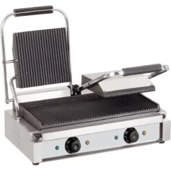 Heavy Duty Twin Panini Contact Grill 3.6kW Ribbed | Adexa EG03A