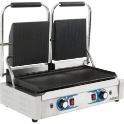 Heavy Duty Twin Panini Contact Grill Dual Zone 1.8kW Ribbed | Adexa MLP813