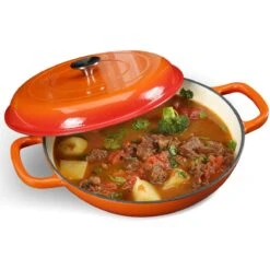 Enameled Cast Iron Casserole Shallow Pot Round Orange ø31cm 2.5 Litres | Adexa QT3107O
